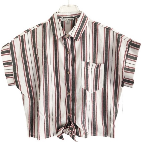 Haute Monde NWT Short Sleeve Striped Tie Top Size Medium - Picture 10 of 10